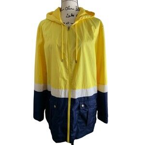 Kim Rogers Curvy 1X Windbreaker Rain Jacket Full Zip Lightweight Lined Yellow